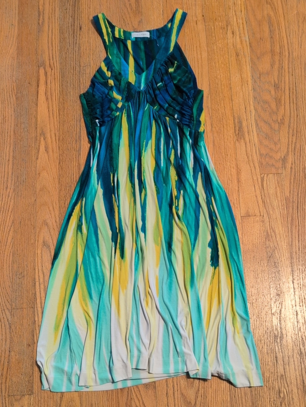 Sleeveless V-Neck Maxi Dress in Teal & Yellow